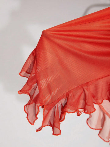 Y2k Summer Spring Outfits Vacation Outfits Women's Orange Gradient Mesh See-Through