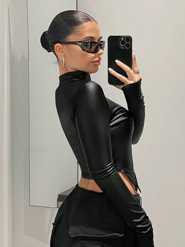 Zip Up Asymmetrical Hem Tee