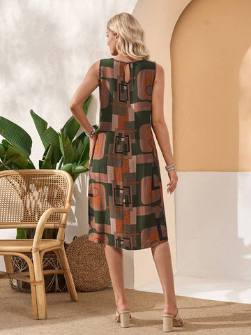 Casual Sleeveless Round Neck A-Line Printed Summer Dress