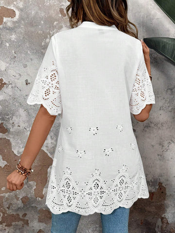 JORESS Ladies" White Embroidered Shirt For Summer Women Blouses