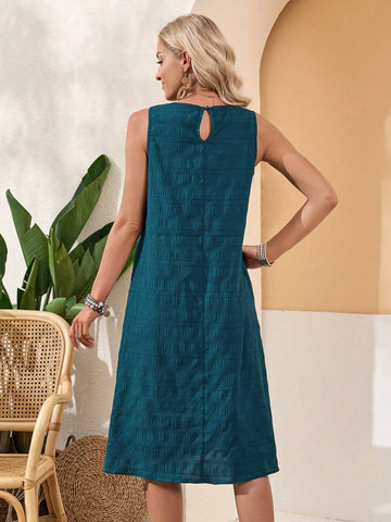 Sleeveless Round Neck Irregular Hem Texture Women's Summer Casual Dress