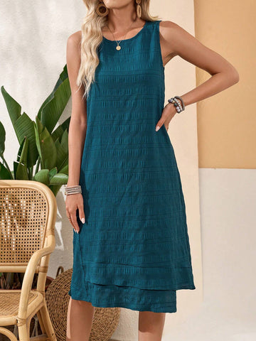 Sleeveless Round Neck Irregular Hem Texture Women's Summer Casual Dress