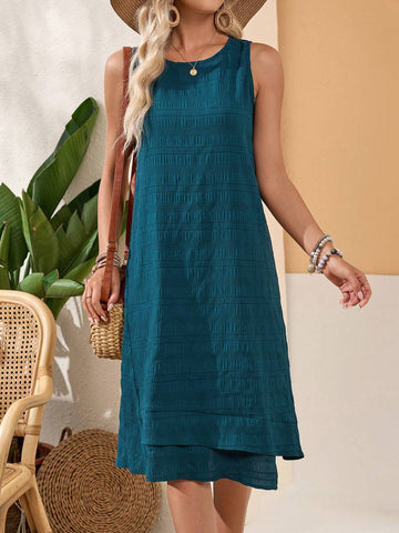 Sleeveless Round Neck Irregular Hem Texture Women's Summer Casual Dress