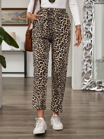 JORESS Women's Casual Elastic Waist Corduroy Straight Leg Pants, Autumn Fall Pants Baggy Women Pants