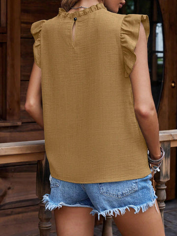 Women's Casual Simple Daily Round Neck Striped Short Cap Sleeve Blouse, Summer