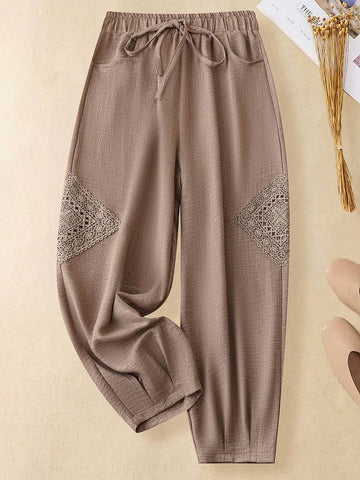 JORESS Women's Holiday Casual Contrast Color Lace Patchwork Long Pants