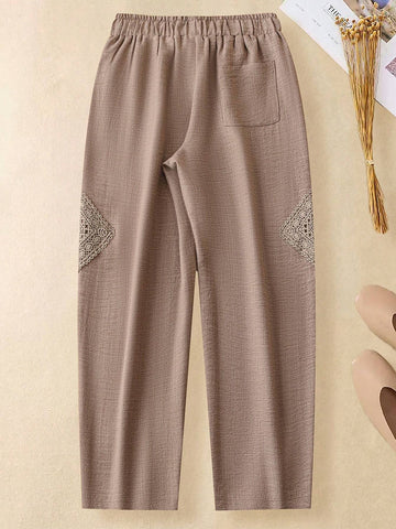 JORESS Women's Holiday Casual Contrast Color Lace Patchwork Long Pants