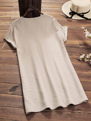 Women's Solid Color Notch V-Neck Batwing Sleeve Summer Dress
