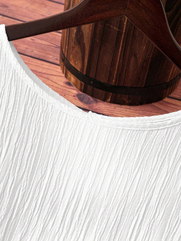 JORESS Women's Solid Color Round Neck Casual Summer Shirt With Ruffle Hem