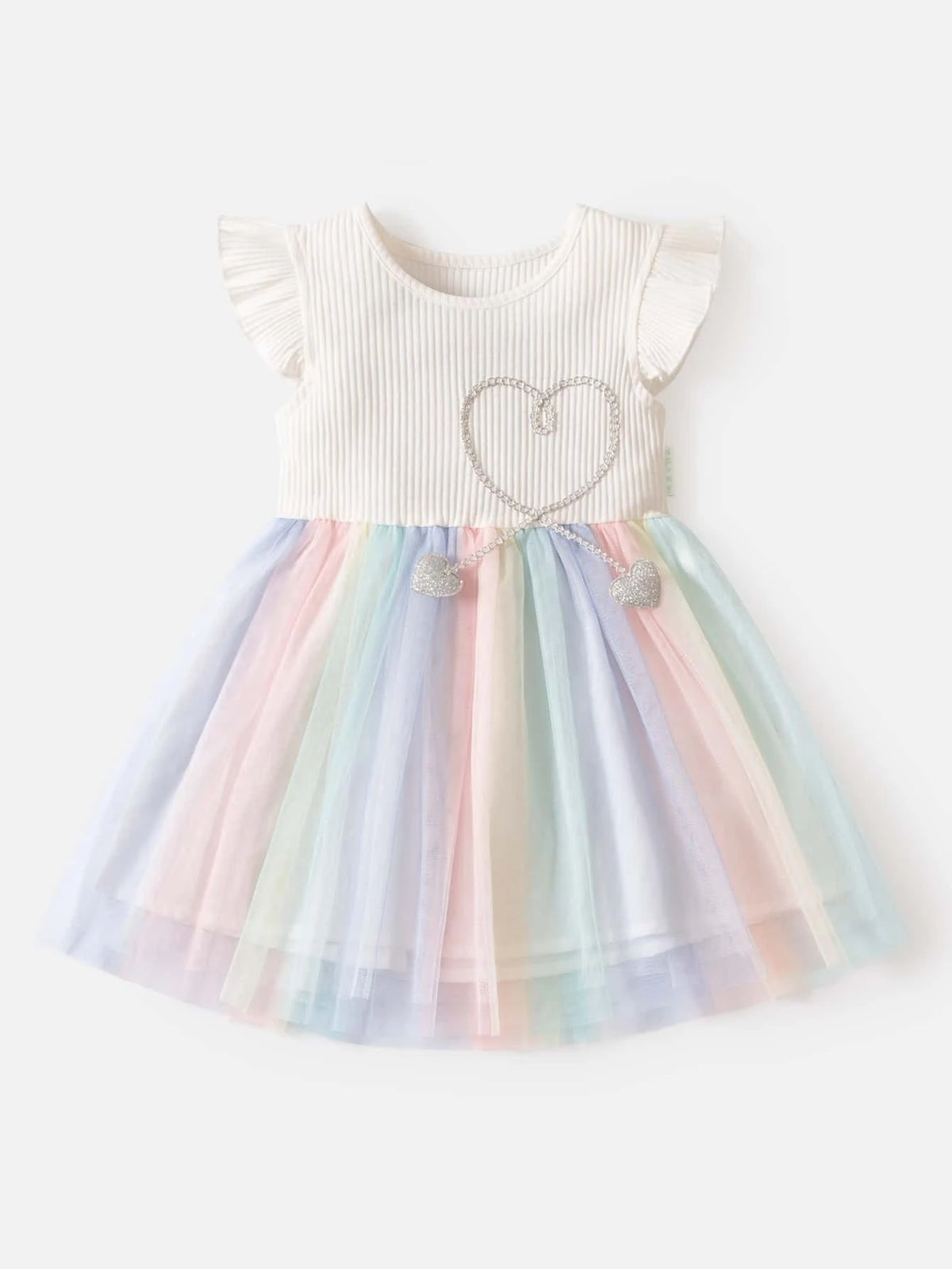 Kids CHARMNG Toddler Girls Contrast Mesh Heart Patched Smock Dress