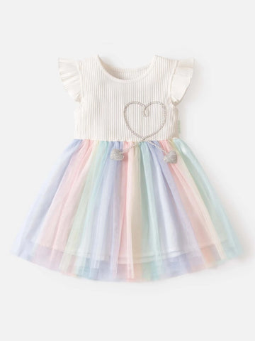 Kids CHARMNG Toddler Girls Contrast Mesh Heart Patched Smock Dress