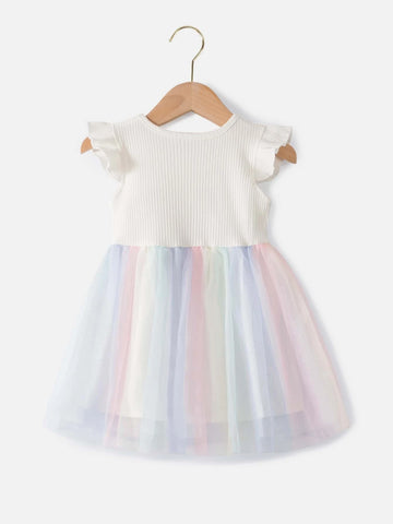 Kids CHARMNG Toddler Girls Contrast Mesh Heart Patched Smock Dress
