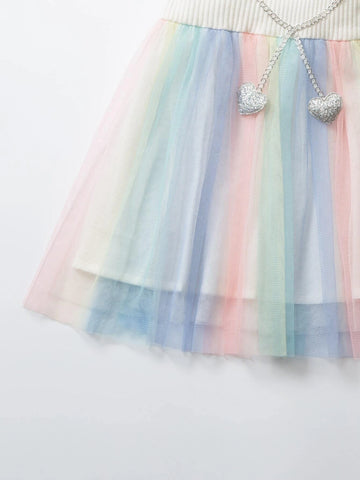 Kids CHARMNG Toddler Girls Contrast Mesh Heart Patched Smock Dress