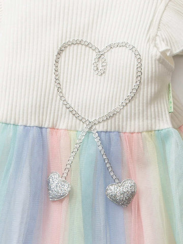 Kids CHARMNG Toddler Girls Contrast Mesh Heart Patched Smock Dress