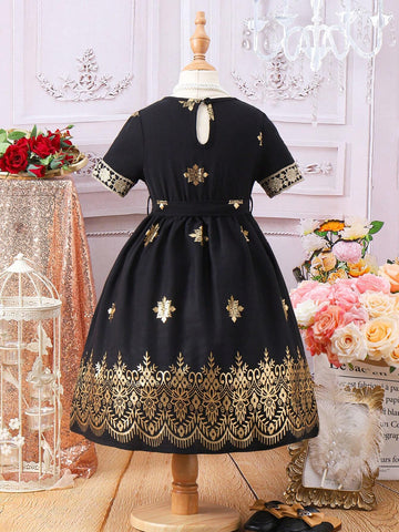 Kids CHARMNG Young Girl Embroidered Applique Short Sleeve Dress