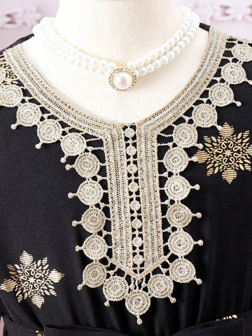 Kids CHARMNG Young Girl Embroidered Applique Short Sleeve Dress