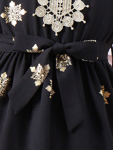 Kids CHARMNG Young Girl Embroidered Applique Short Sleeve Dress