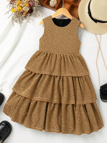 Kids CHARMNG Young Girl Sleeveless Glittery Elegant Evening Dress