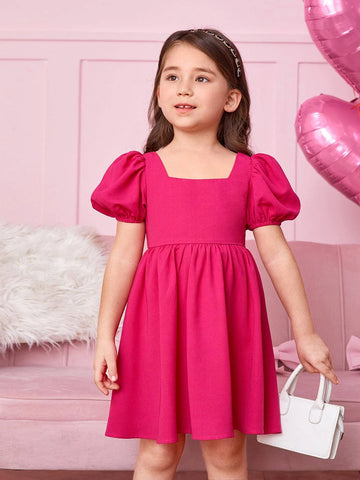 Kids CHARMNG Young Girl Toddler Girls Square Neck Puff Sleeve Dress