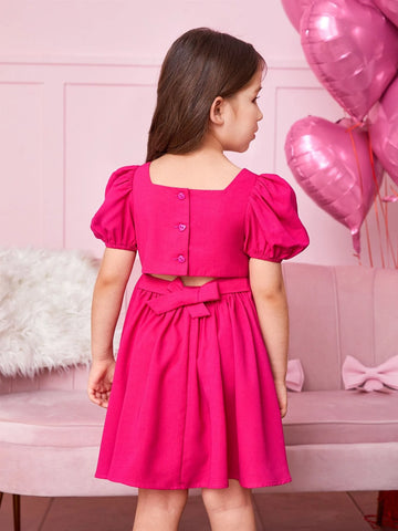 Kids CHARMNG Young Girl Toddler Girls Square Neck Puff Sleeve Dress