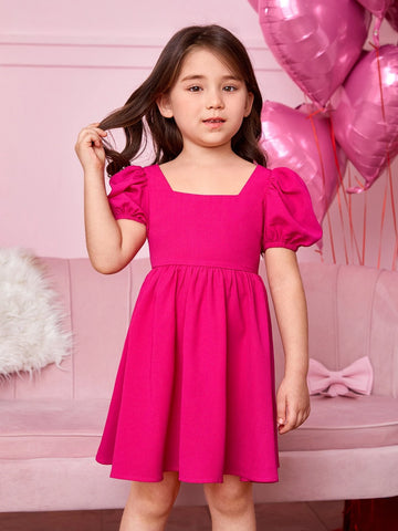 Kids CHARMNG Young Girl Toddler Girls Square Neck Puff Sleeve Dress