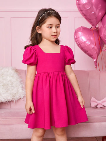 Kids CHARMNG Young Girl Toddler Girls Square Neck Puff Sleeve Dress