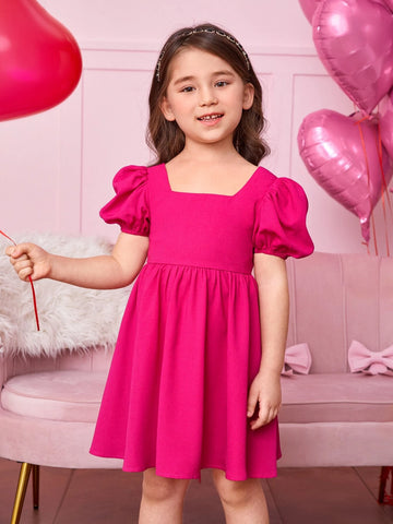 Kids CHARMNG Young Girl Toddler Girls Square Neck Puff Sleeve Dress