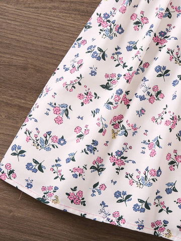 Kids CHARMNG Young Girl's 3d Flower Decoration Puff Short Sleeve 2-In-1 Dress