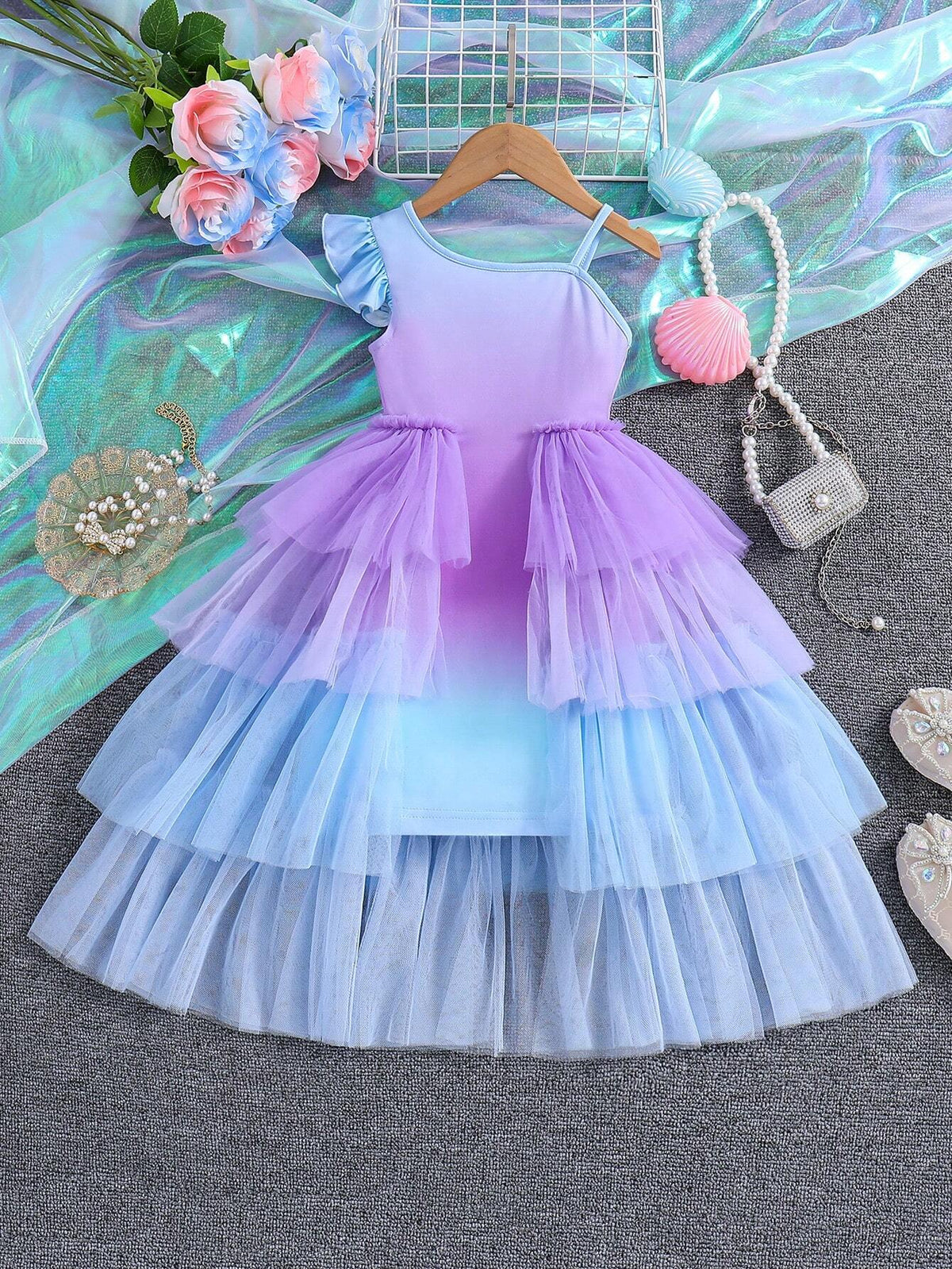 Kids CHARMNG Young Girl's Multilayer Mesh Ruffle Hem Dress