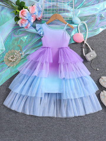 Kids CHARMNG Young Girl's Multilayer Mesh Ruffle Hem Dress