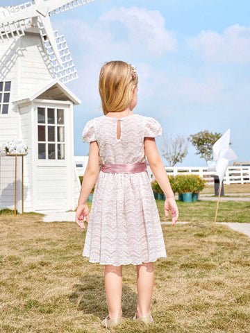 Kids CHARMNG Young Girl's Romantic Eyelash Lace Short Sleeve Sweet Dress