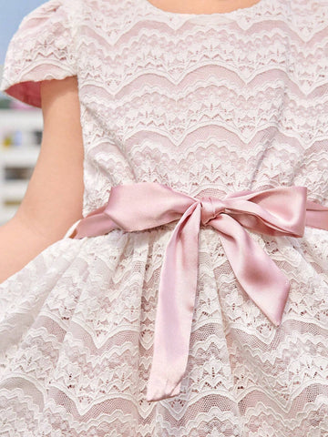 Kids CHARMNG Young Girl's Romantic Eyelash Lace Short Sleeve Sweet Dress