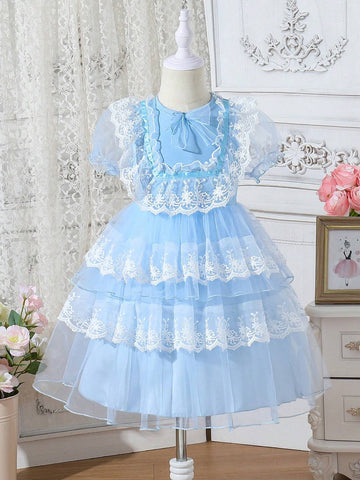 Kids CHARMNG Young Girls' Sweet, Romantic, Elegant Tartan Mesh Dress For Summer