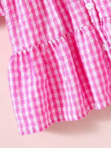 Kids EVRYDAY Little Girls' Cute Casual Vacation Pink And White Checkered Dress