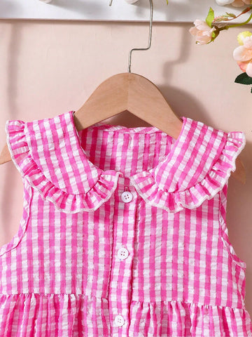 Kids EVRYDAY Little Girls' Cute Casual Vacation Pink And White Checkered Dress