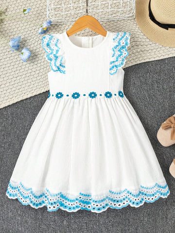 Kids EVRYDAY Toddler Girls' Patchwork Embroidered Dress With Ruffled Hem
