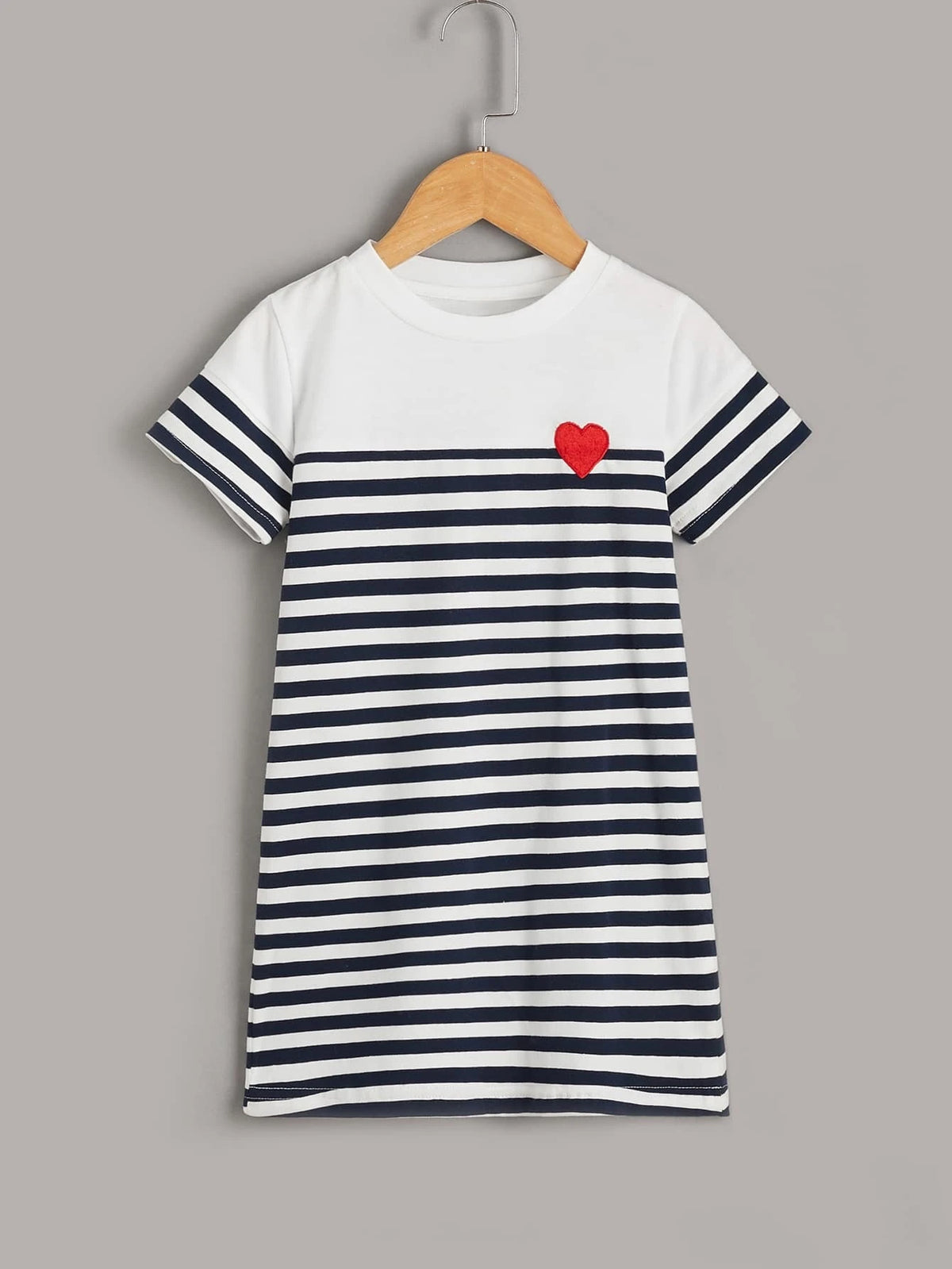 Kids EVRYDAY Toddler Girls Striped Heart Embroidery Tee Dress