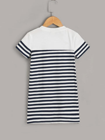 Kids EVRYDAY Toddler Girls Striped Heart Embroidery Tee Dress