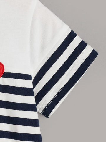 Kids EVRYDAY Toddler Girls Striped Heart Embroidery Tee Dress