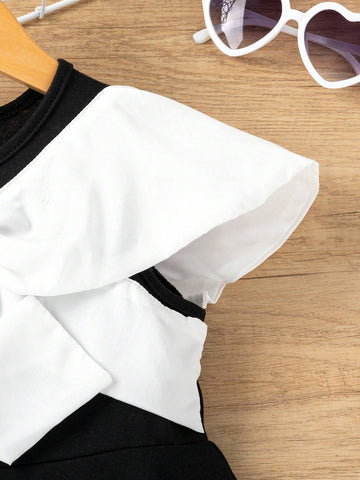 Kids EVRYDAY Young Girl'S Color Block Dress With Bow Decorations