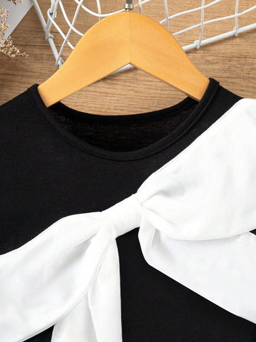 Kids EVRYDAY Young Girl'S Color Block Dress With Bow Decorations