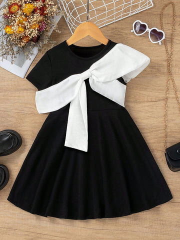 Kids EVRYDAY Young Girl'S Color Block Dress With Bow Decorations