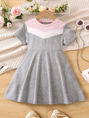 Kids EVRYDAY Young Girl Colorblock Chevron Print Dress
