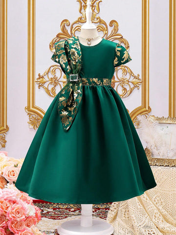 Kids EVRYDAY Young Girl Gold Pattern Round Neck Dress