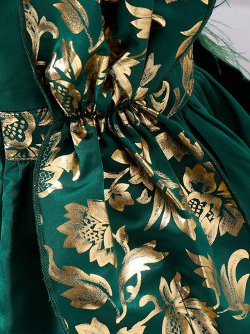 Kids EVRYDAY Young Girl Gold Pattern Round Neck Dress