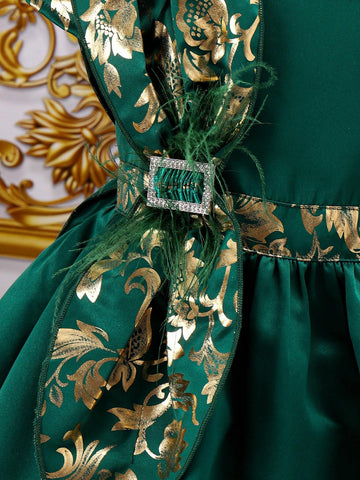 Kids EVRYDAY Young Girl Gold Pattern Round Neck Dress