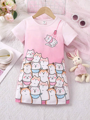 Kids EVRYDAY Young Girls' Cute And Fun Multicolor Kitty Cat Print Dress, Summer