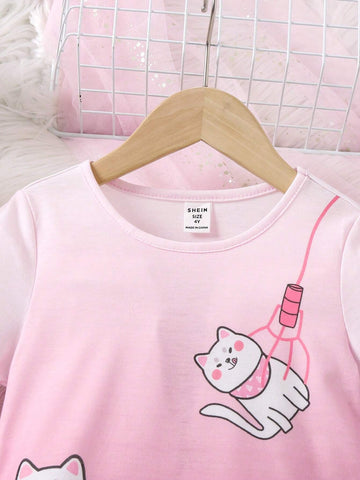 Kids EVRYDAY Young Girls' Cute And Fun Multicolor Kitty Cat Print Dress, Summer