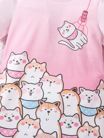 Kids EVRYDAY Young Girls' Cute And Fun Multicolor Kitty Cat Print Dress, Summer