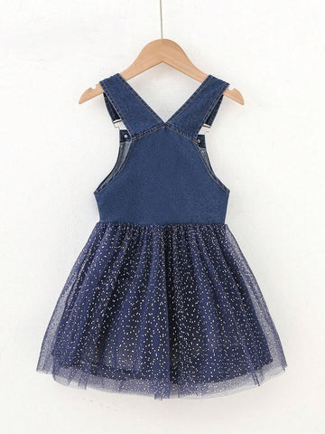 Kids EVRYDAY Young Girls' Denim Patchwork Dress With Sparkle Tulle Skirt, Spring/Summer